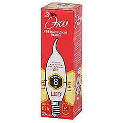 ECO LED BXS-8W-827-E14 ЭРА диод, свеча на ветру, 8Вт, тепл, E14