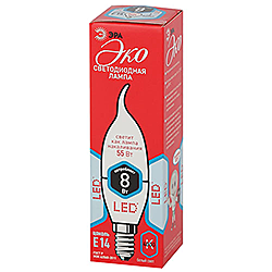 ECO LED BXS-8W-840-E14 ЭРА диод, свеча на ветру, 8Вт, нейтр, E14